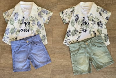 Ensemble garçon tropical 3 pièces 100 % coton vert, vue 2