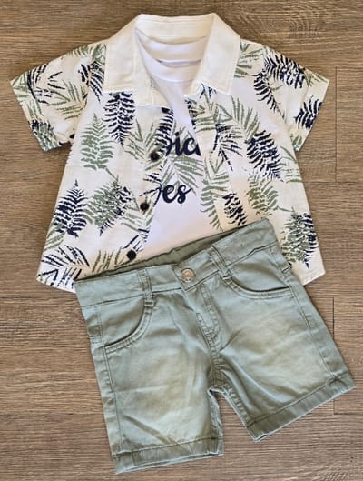Ensemble garçon tropical 3 pièces 100 % coton vert, vue 3