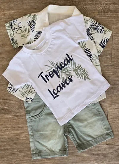 Ensemble garçon tropical 3 pièces 100 % coton vert, vue 5