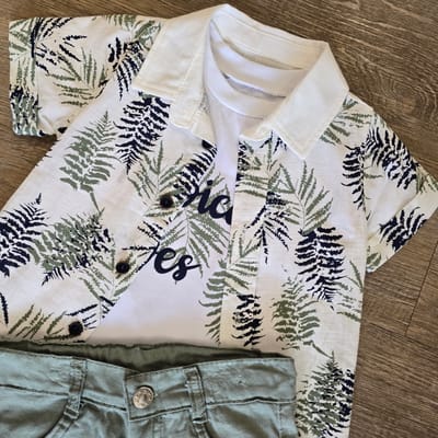Ensemble garçon tropical 3 pièces 100 % coton vert, vue 6