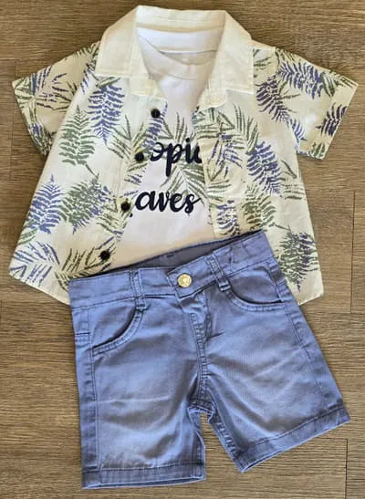 Ensemble garçon tropical 3 pièces 100 % coton vert, vue 7