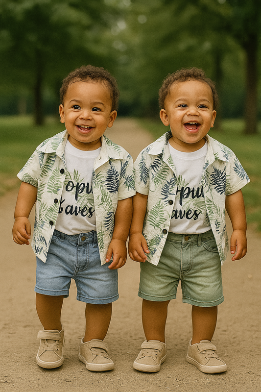 Ensemble garçon tropical 3 pièces 100 % coton vert