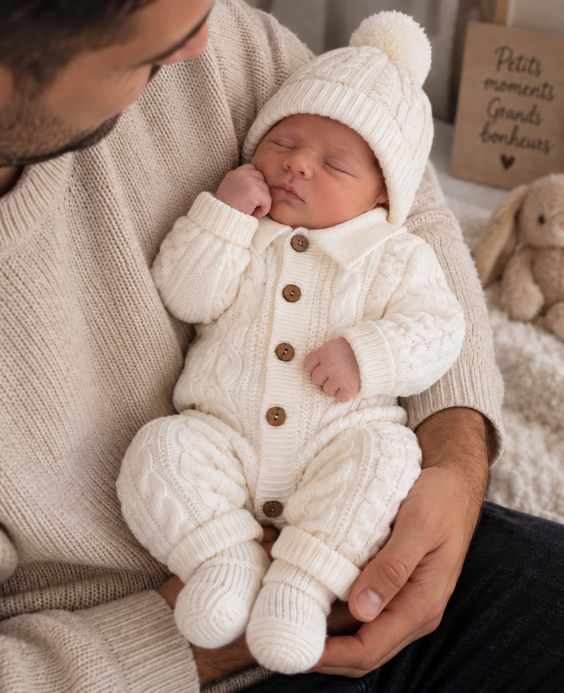 Bébé portant l’ensemble naissance 3 pièces 100 % laine 0-3 mois