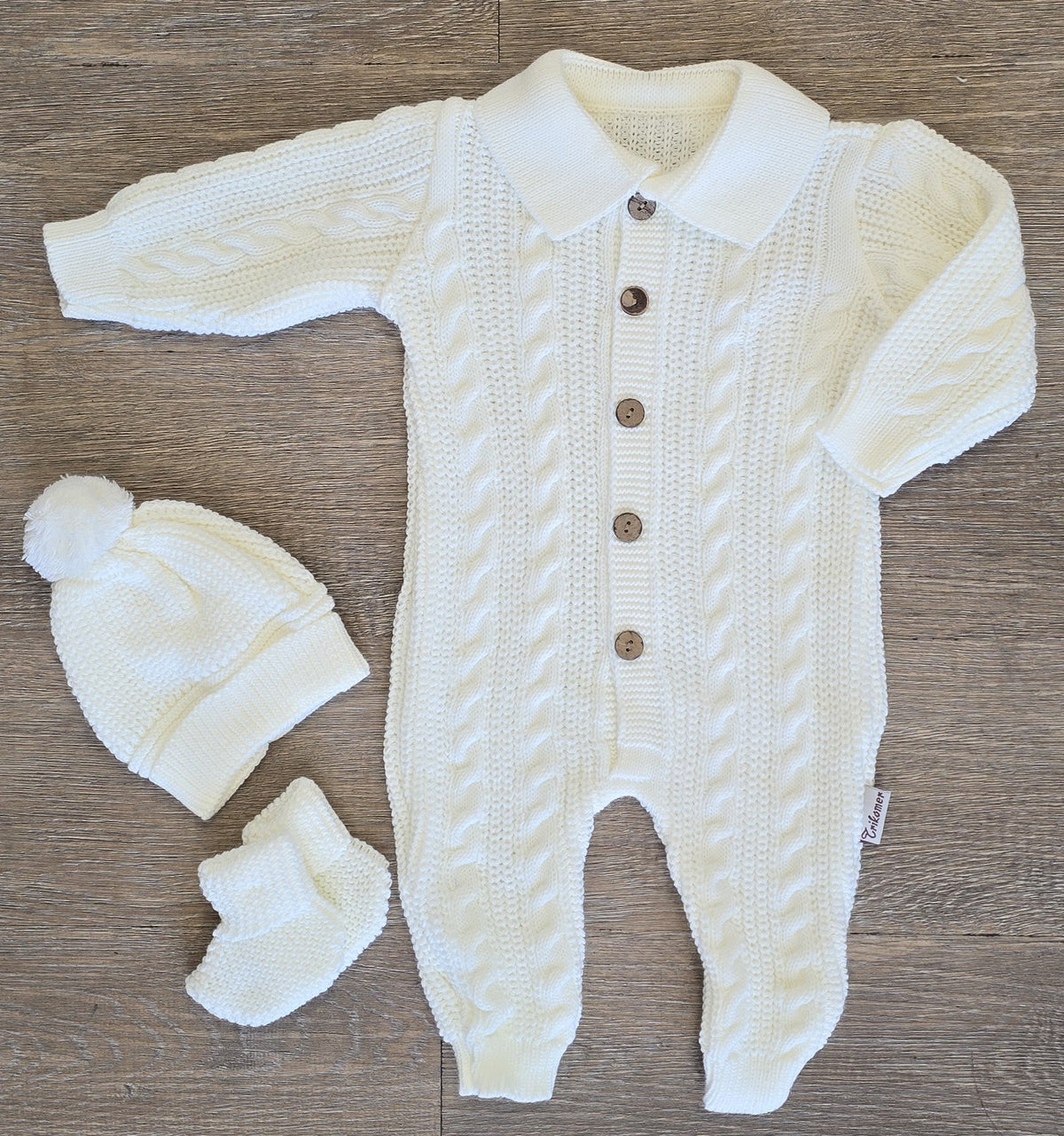 Ensemble naissance bébé 100 % laine avec combinaison, bonnet et chaussettes 0-3 mois
