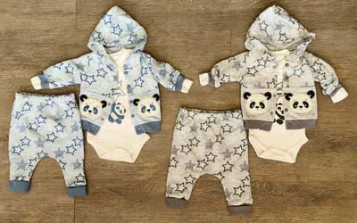 Ensemble panda bébé garçon bleu foncé 3 pièces 100 % coton All for Kids