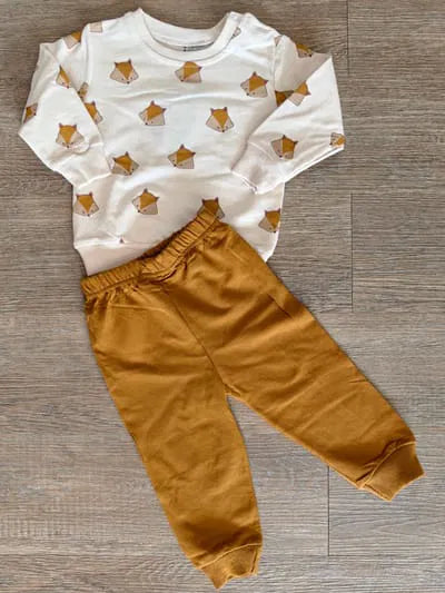 Ensemble renard bébé garçon en coton avec pantalon ocre All for Kids