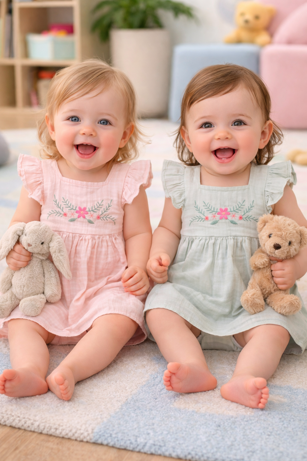 Ensemble robe et bloomer bébé fille en gaze de coton 12 à 18 mois