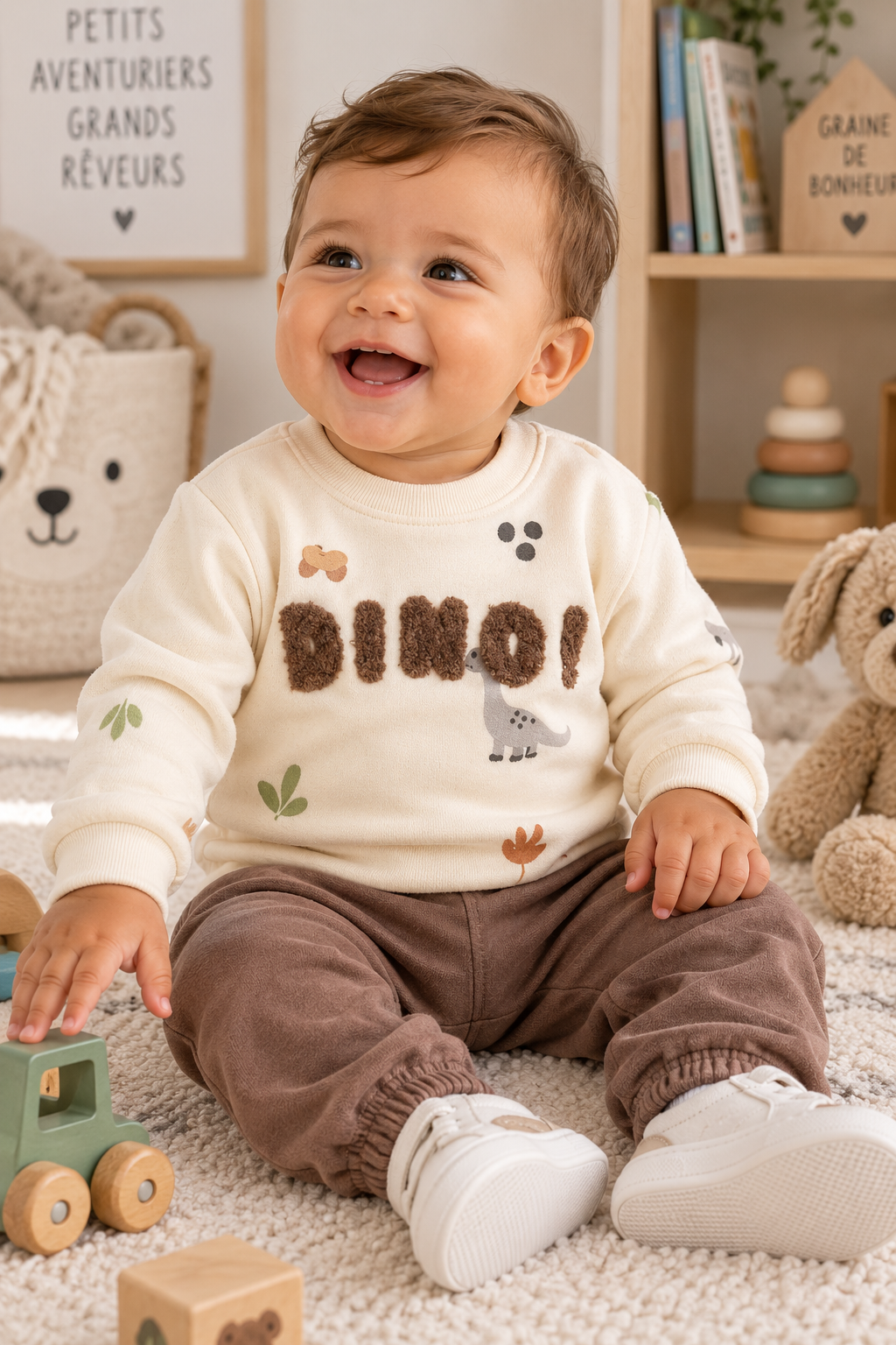 Ensemble jogging bébé garçon dinosaure 100 % coton – 6 à 24 mois
