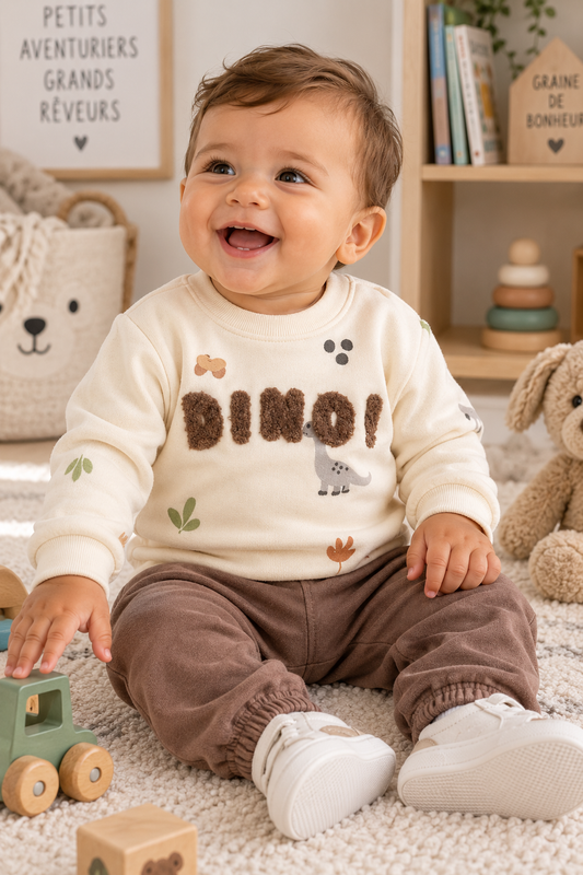 Ensemble jogging bébé garçon dinosaure 100 % coton – 6 à 24 mois