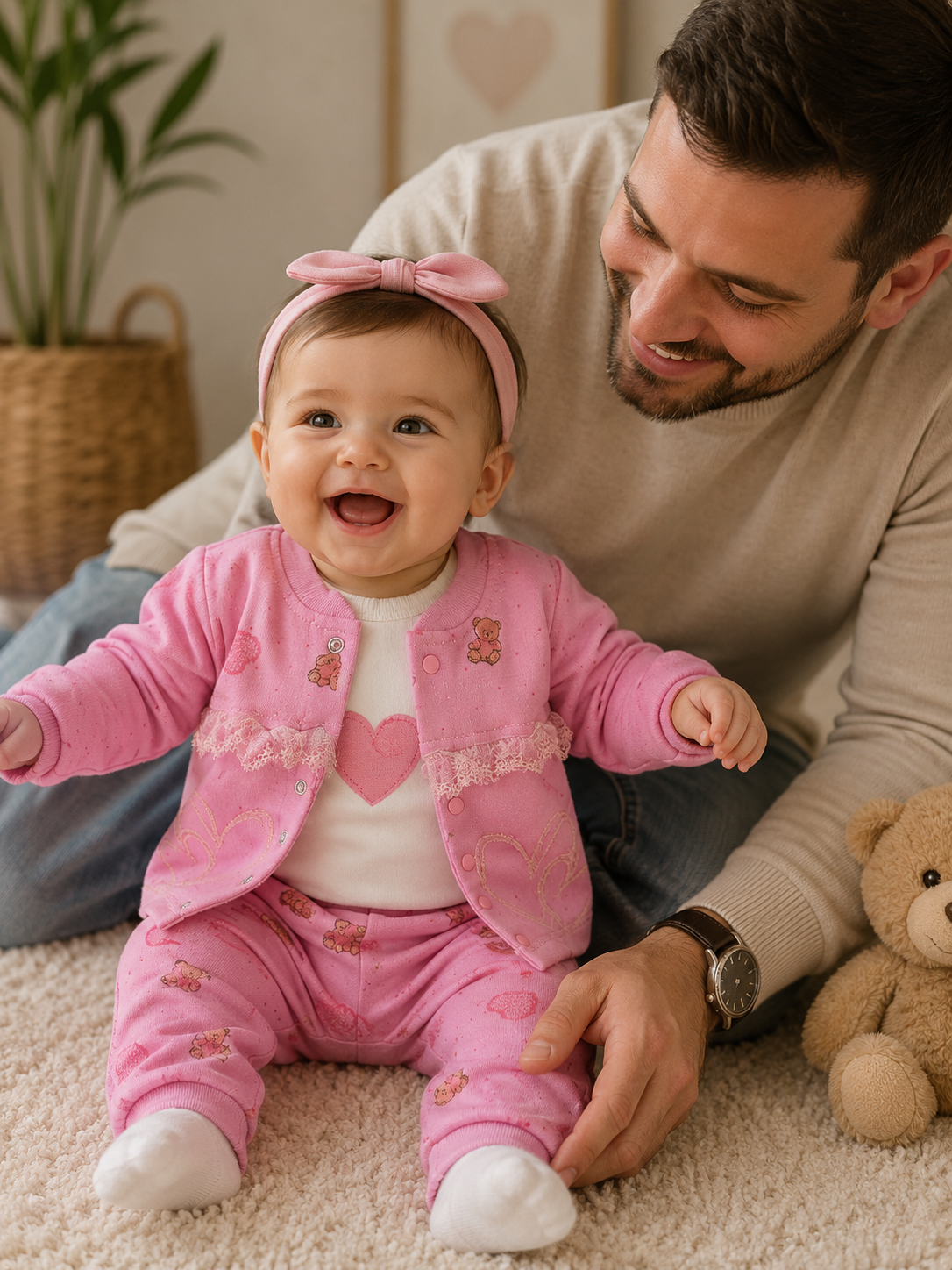 Ensemble bébé fille rose 3 pièces 100 % coton taille de 0 à 9 mois ALL FOR KIDS