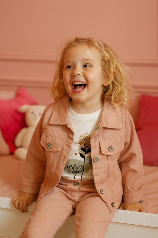 Ensemble fille 3 pièces coton rose Veste, tee-shirt, pantalon taille de 2 à 5 ans ref 4009 ALL FOR KIDS