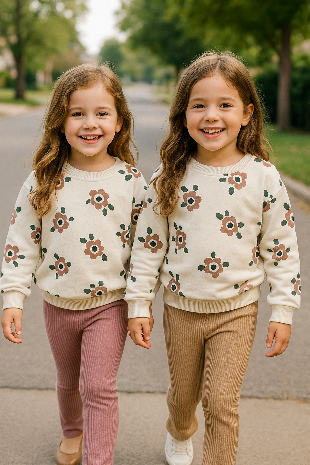 Ensemble fille sweat fleurs + legging côtelé doux taille de 3 à 6 ans ref 5481 ALL FOR KIDS