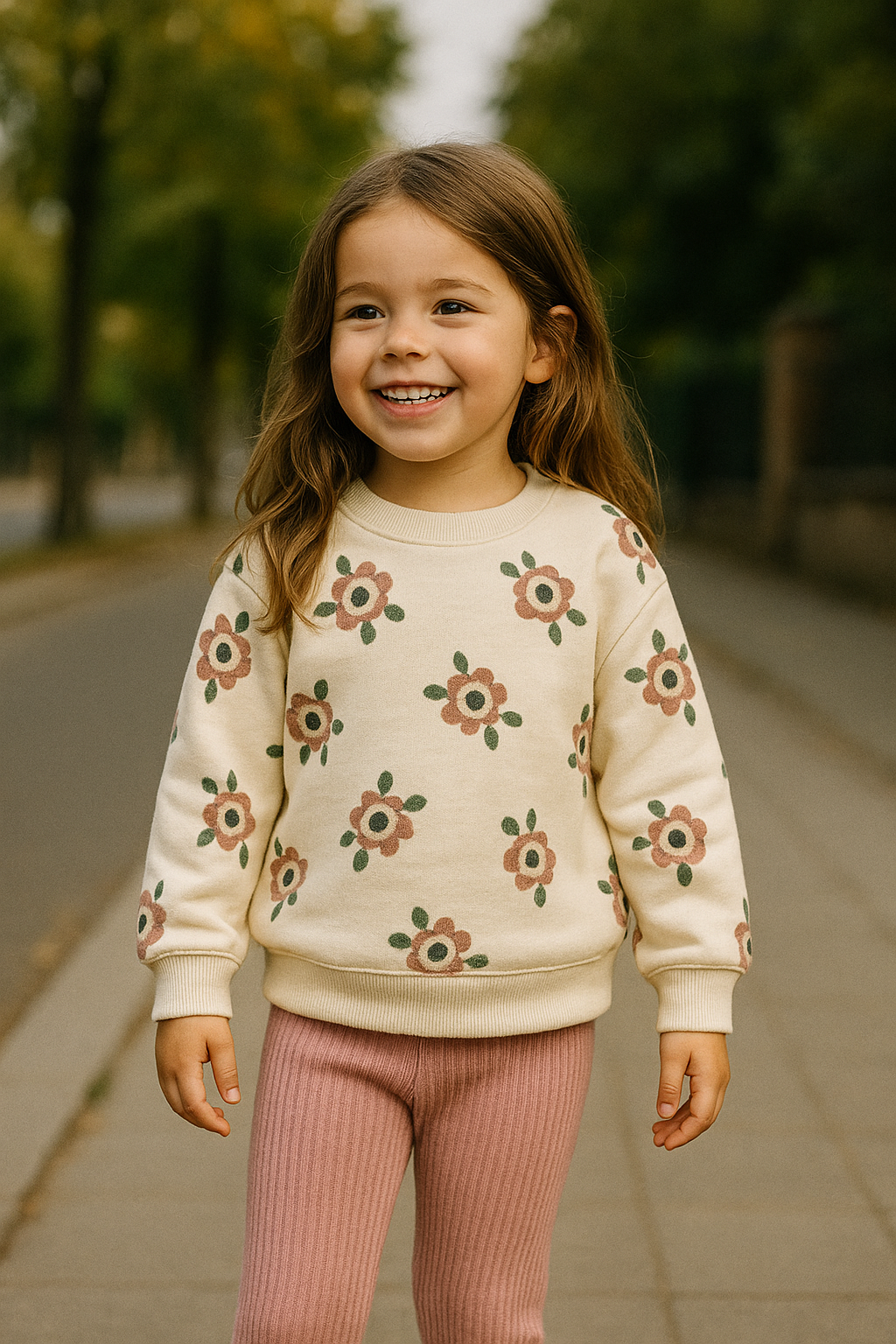 Ensemble fille sweat fleurs + legging côtelé doux taille de 3 à 6 ans ref 5481 ALL FOR KIDS