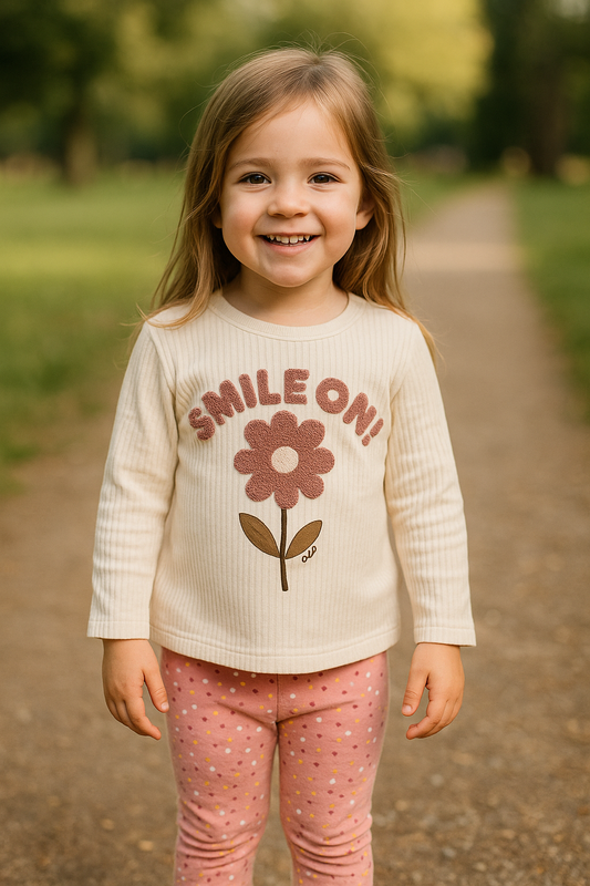 Ensemble fille tee-shirt fleur + legging rose en coton dernière taille 5 ans ref 9748 ALL FOR KIDS
