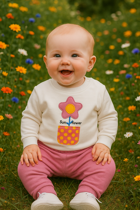 Ensemble bébé fille fleur rose 100% coton taille de 6 à 18 mois ref 3062 ALL FOR KIDS