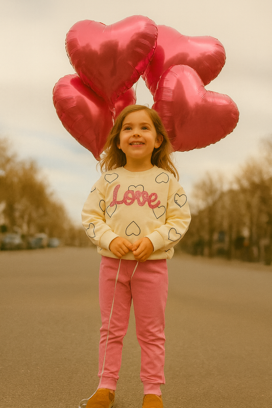 Ensemble fille 100% coton Sweat LOVE crème & pantalon rose confort ref 0030 ALL FOR KIDS