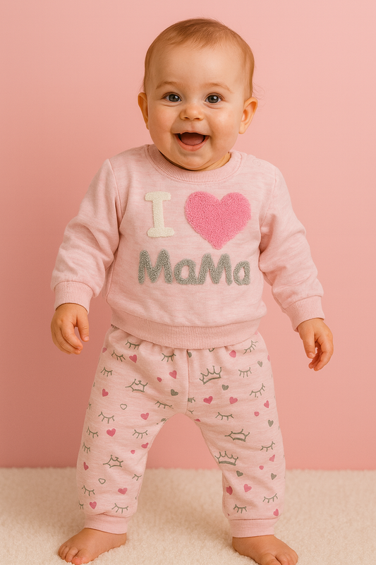 Ensemble bébé I love Mama rose 100% coton taille de 6 à 12 mois ref 422 ALL FOR KIDS