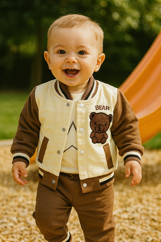 Ensemble garçon ourson marron 3 pièces coton taille de 6 à 18 mois ref 1289 ALL FOR KIDS