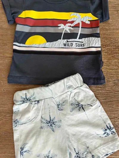 Ensemble bébé Wild Surf, short palmier coton taille de 6 à 18 mois ref 16902 ALL FOR KIDS