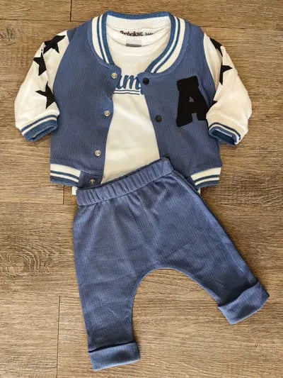 Ensemble 3 pièces bébé garçon teddy bleu coton dernière taille 9 mois ref 4054 ALL FOR KIDS