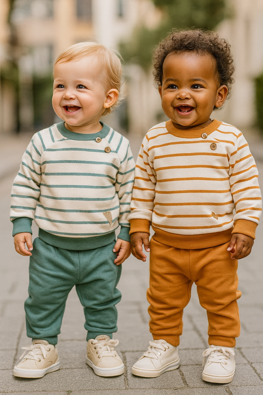 Ensemble bébé 100% coton rayé vert ou marron ref 2066 ALL FOR KIDS