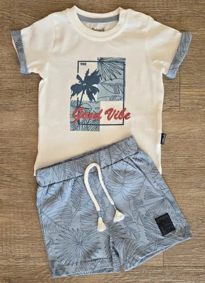 Ensemble bébé "Good Vibe" bleu palmier dernière taille 18 mois ref 8598 ALL FOR KIDS