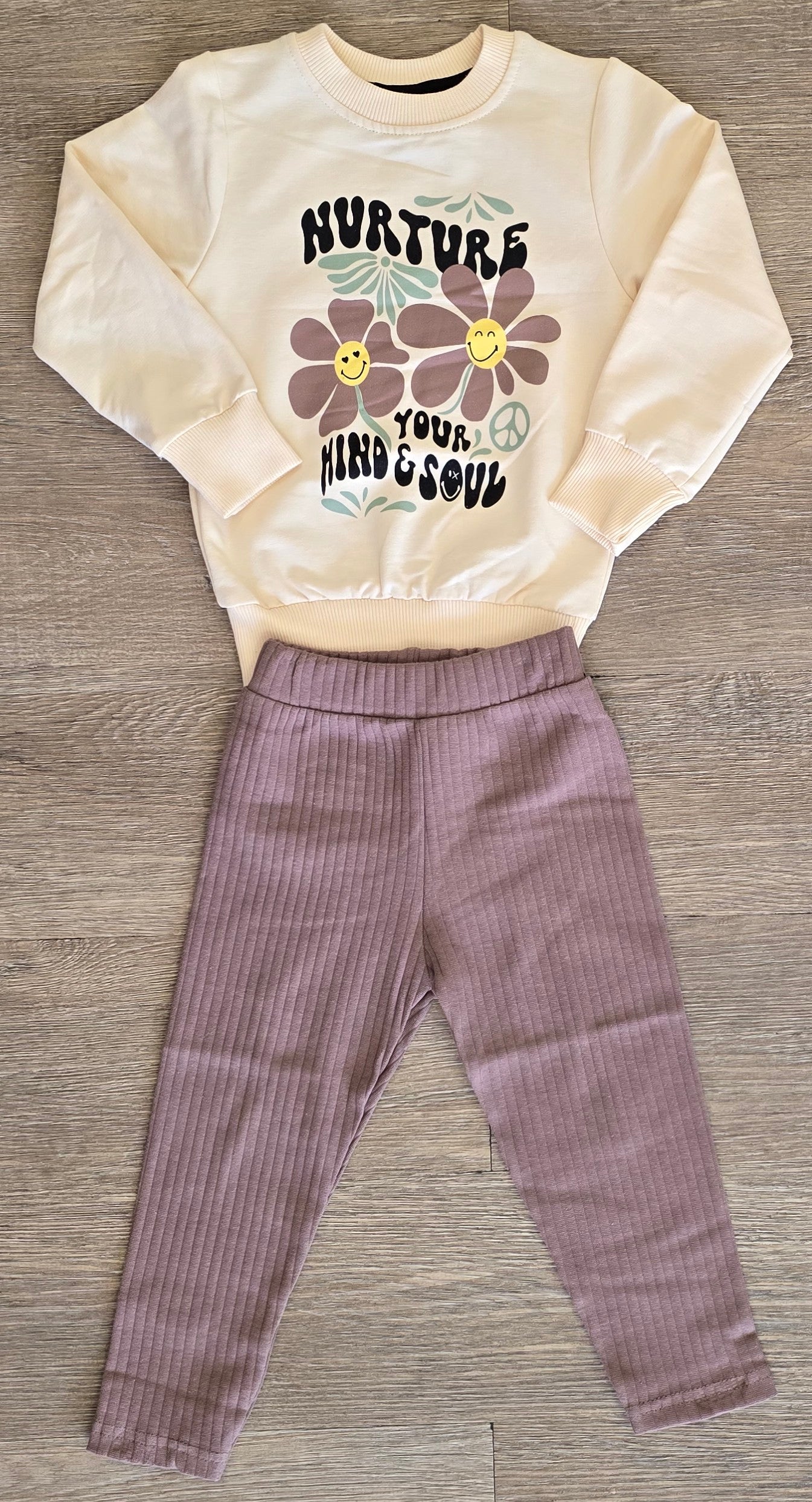 Ensemble fille Pull fleurs & legging vieux rose taille de 2-5 ans ref 10041 ALL FOR KIDS