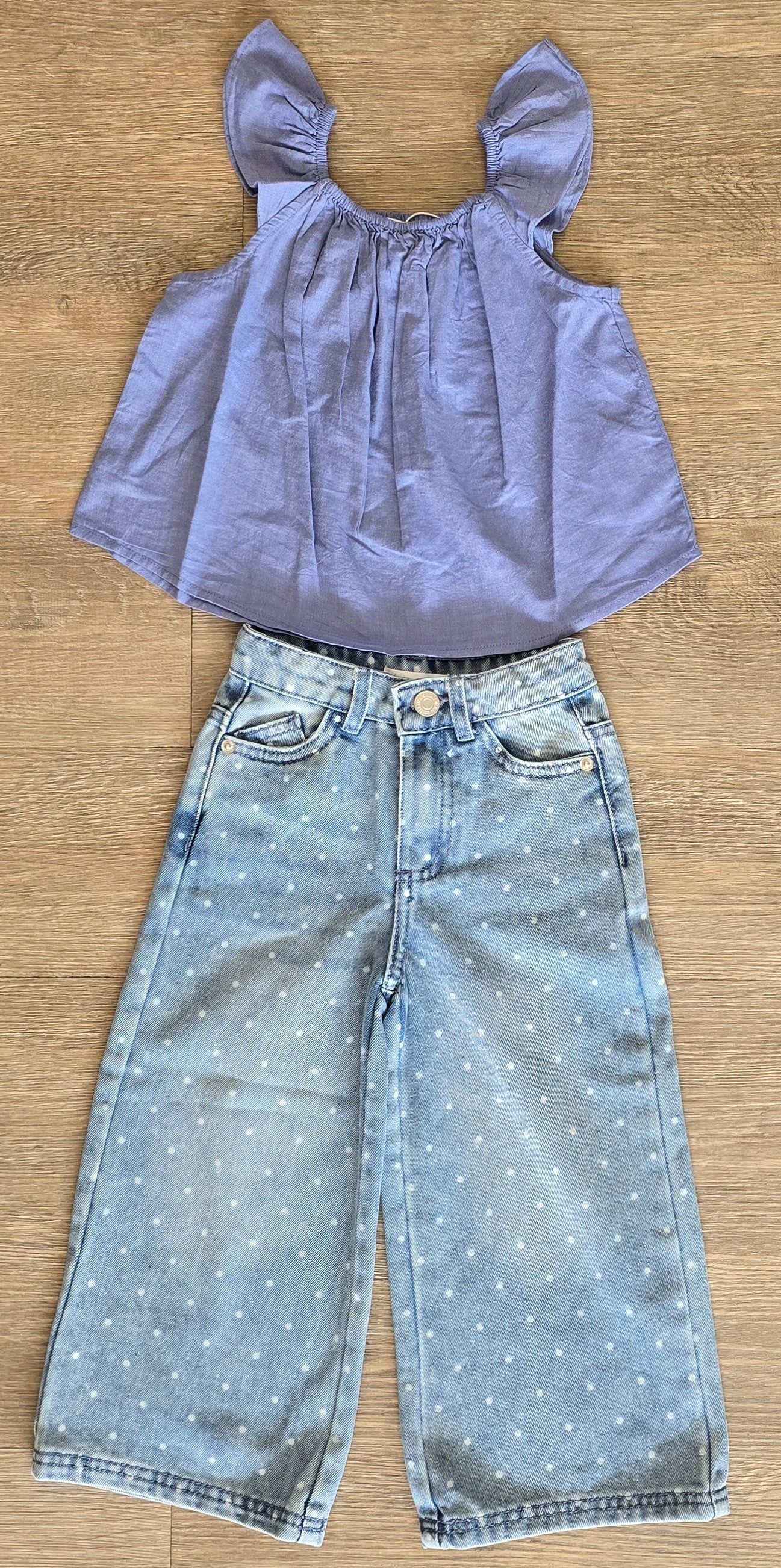 Ensemble fille 2 pièces lavande & jean pois taille de 3 à 6 ans ref 761 ALL FOR KIDS