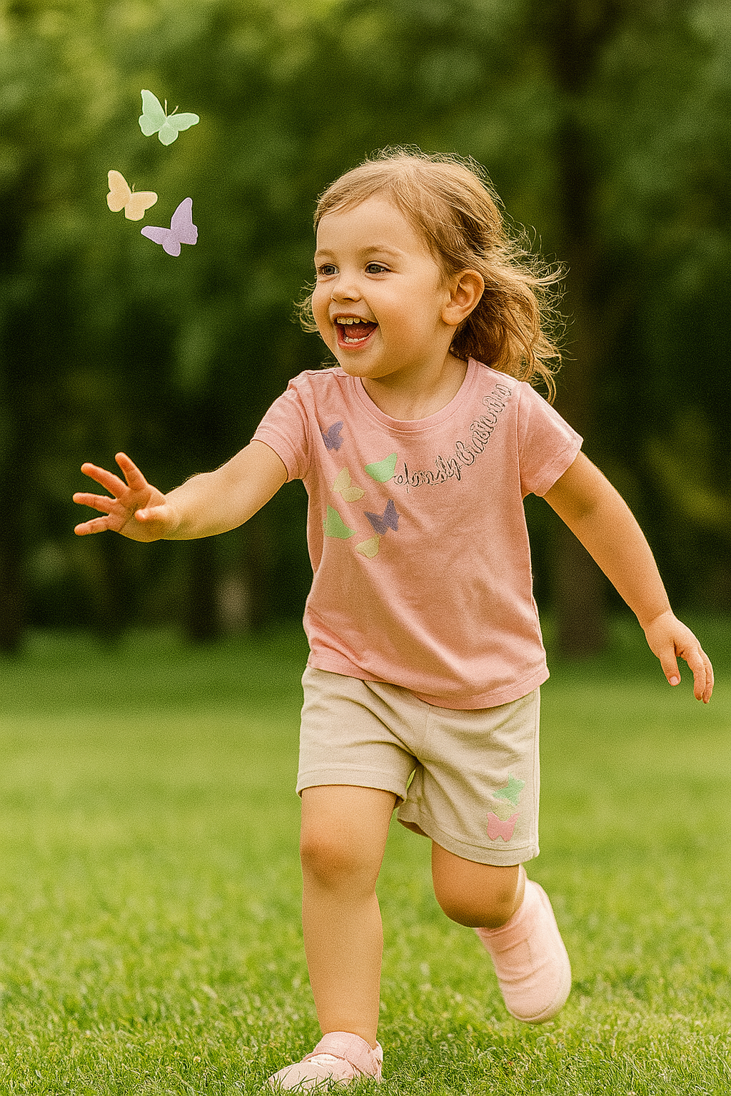 Ensemble fille dernière taille 4 ans Tee-shirt papillon et short beige ref 0221 ALL FOR KIDS