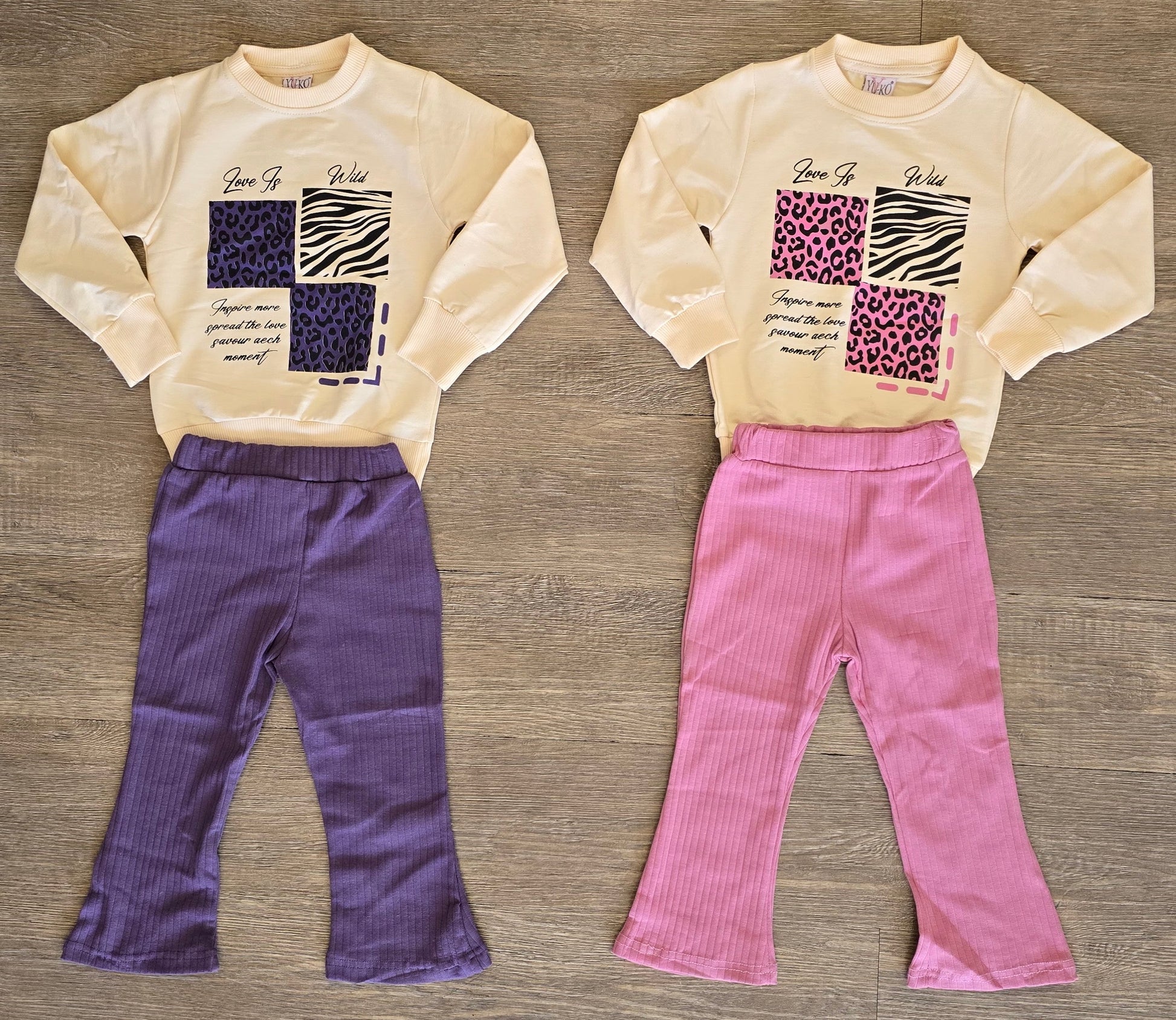 Ensemble fille Pull imprimé & legging rose ou violet taille de 2 à 5 ans ref 10046 ALL FOR KIDS