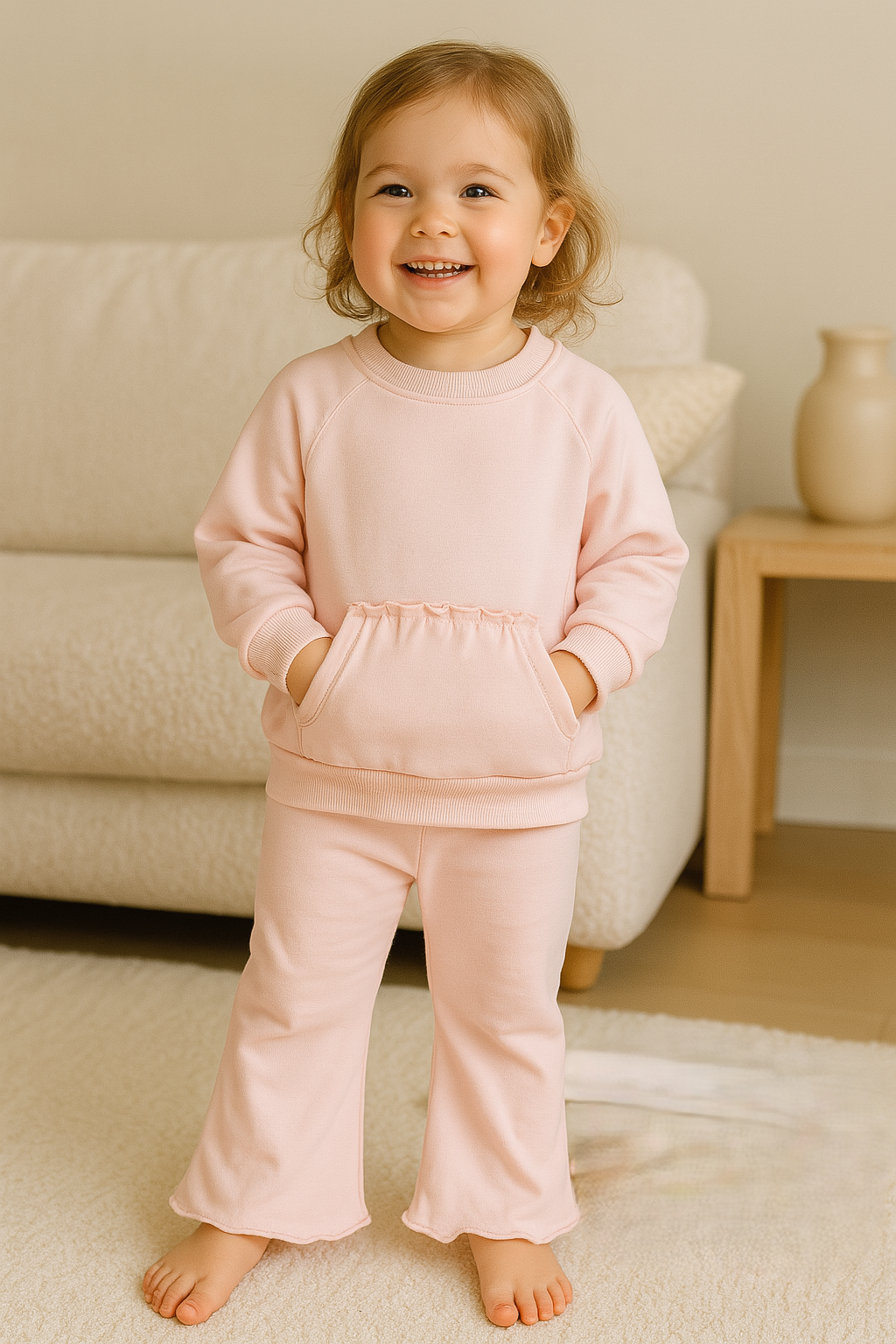 Ensemble fille rose coton pantalon évasé taille de 3 à 6 ans ref 178 ALL FOR KIDS