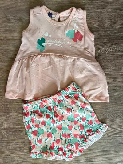 Ensemble fleuri bébé fille dernière taille 9 mois Débardeur & short ref 18214 ALL FOR KIDS