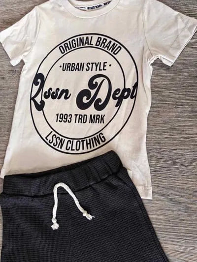 Ensemble garcon Urban Style coton blanc & noir dernière taille 4 ans  ref 588 ALL FOR KIDS