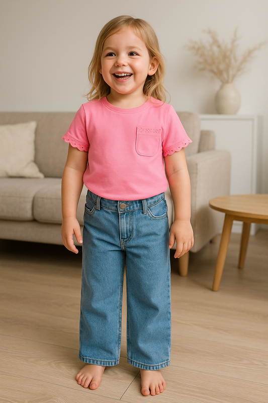 Ensemble fille jean large et tee-shirt rose 100% coton ref 374 ALL FOR KIDS