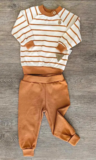 Ensemble bébé 100% coton rayé vert ou marron ref 2066 ALL FOR KIDS