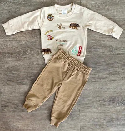 Ensemble bébé garçon ours bleu ou beige dernière taille 9 mois 100% coton ref 3211 ALL FOR KIDS