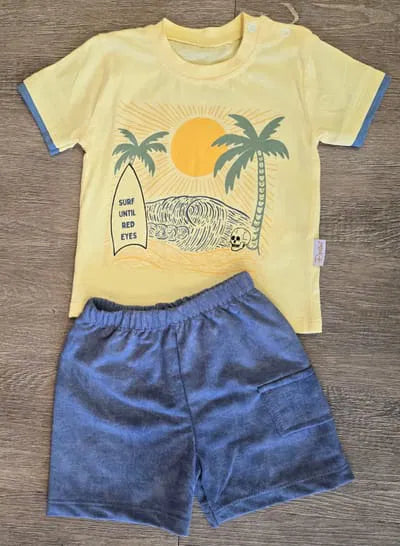 Ensemble bébé garçon été Tee-shirt palmier & short coton taille de 6 à 18 mois ref 5615 ALL FOR KIDS