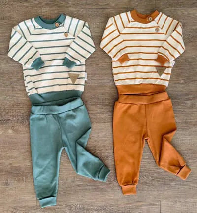 Ensemble bébé 100% coton rayé vert ou marron ref 2066 ALL FOR KIDS