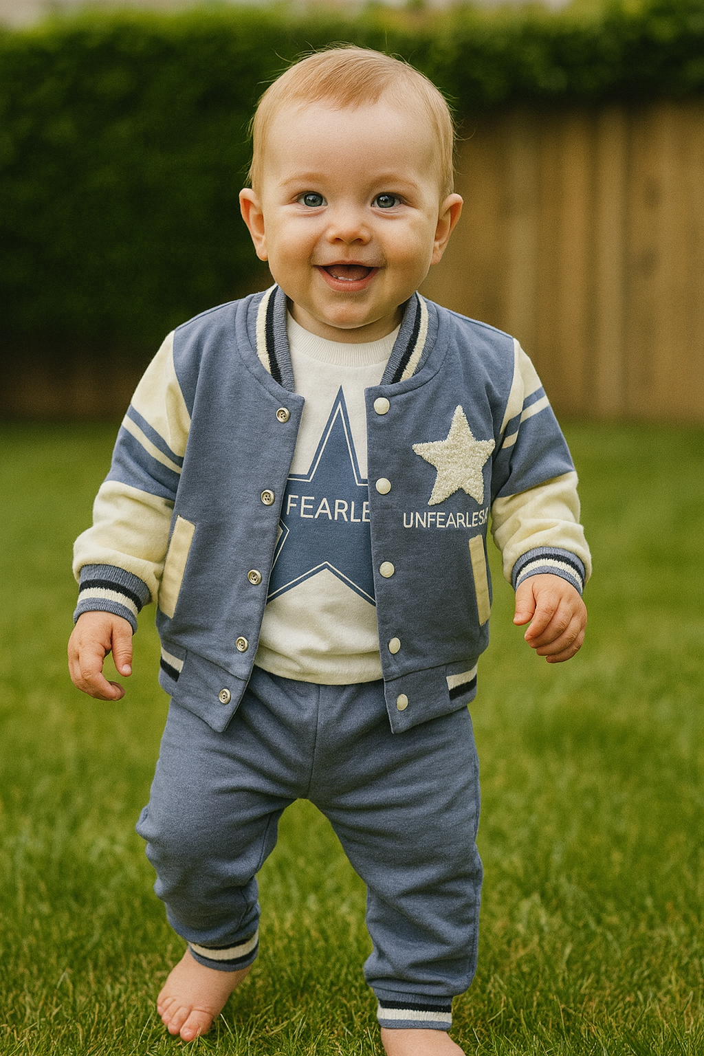 Ensemble bébé garçon bleu 3 pièces varsity coton taille de 6-18 mois ref 1288 ALL FOR KIDS