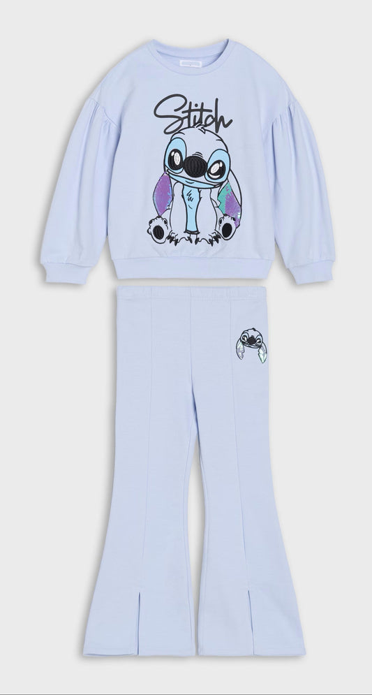 Ensemble Fille 2 pièces Stitch Bleu Sweat & Pantalon Flare ref 180 ALL FOR KIDS