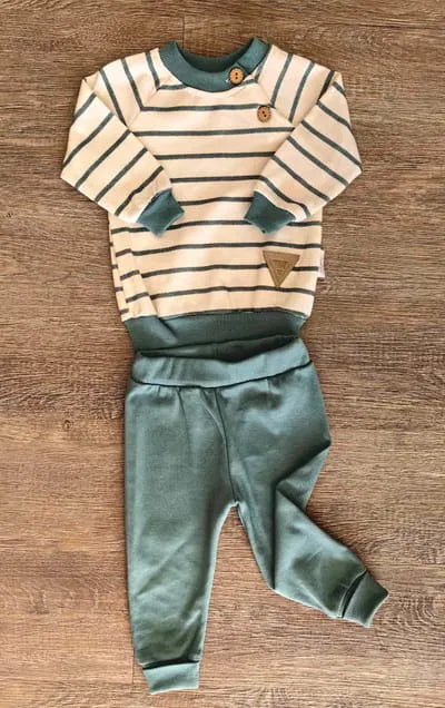 Ensemble bébé 100% coton rayé vert ou marron ref 2066 ALL FOR KIDS
