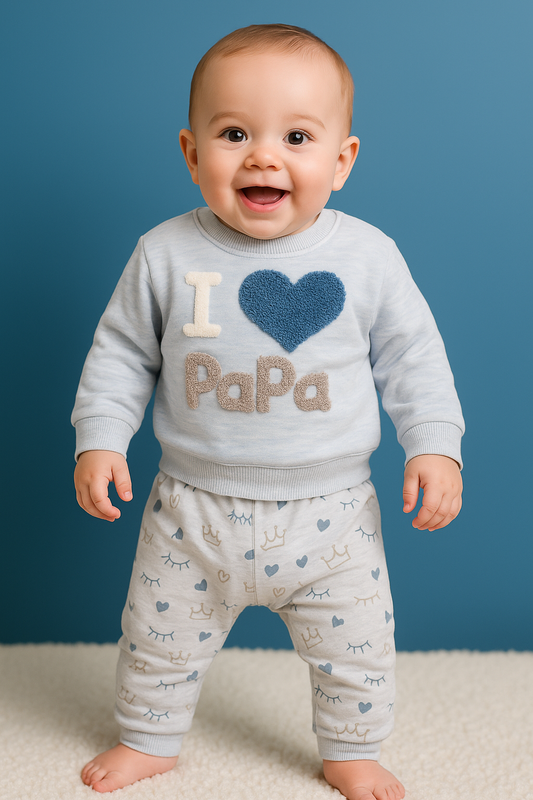 Ensemble bébé I love Papa bleu 100% coton taille de 6 à 12 mois ref 423 ALL FOR KIDS
