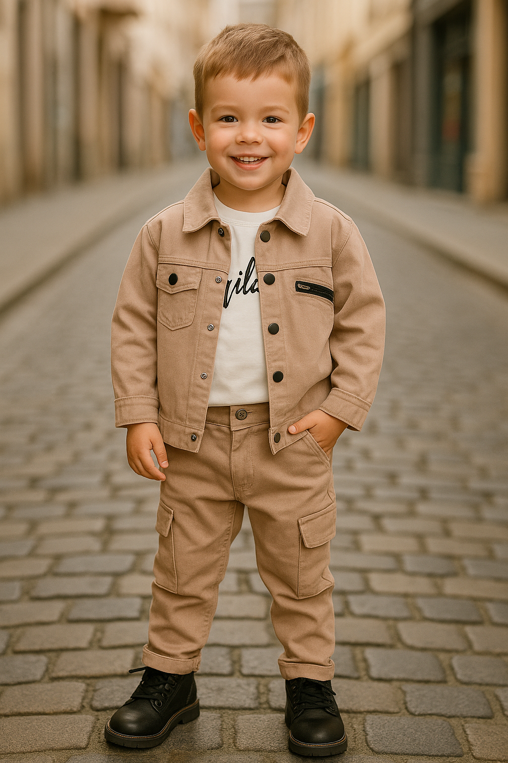Ensemble garçon cargo 3 pièces coton look urbain taille de 1 à 4 ans  ref 3697 ALL FOR KIDS
