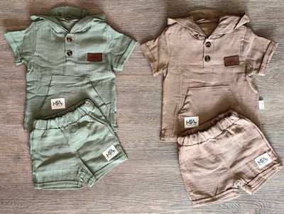 Ensemble bébé gaze coton à capuche dernière taille 12 mois vert ou marron ref 2368 ALL FOR KIDS
