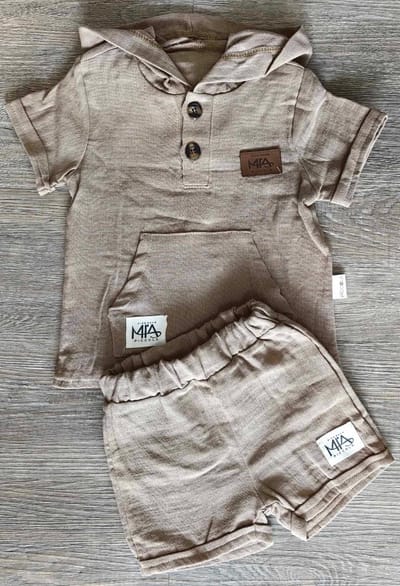 Ensemble bébé gaze coton à capuche dernière taille 12 mois vert ou marron ref 2368 ALL FOR KIDS