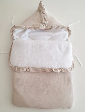 Nid d’ange beige de 0 à 6 mois gaze de coton pour cosy et poussette ref 161