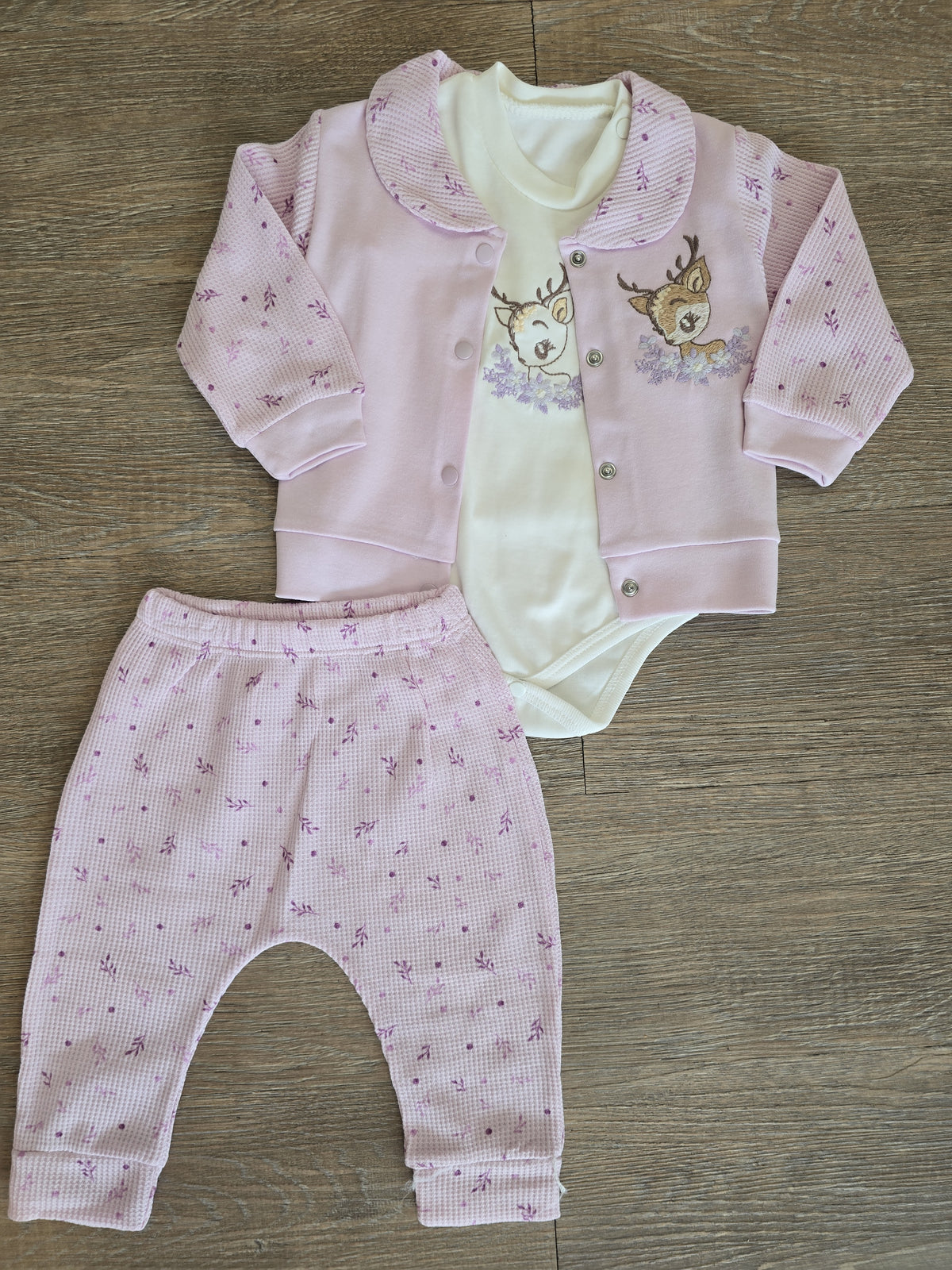 Gilet body manches longues et pantalon rose bébé fille 100 % coton - All for Kids