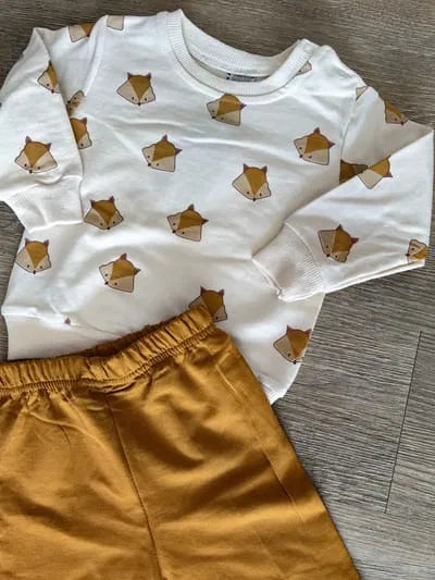 Haut motif renard et pantalon ocre bébé garçon 100 % coton All for Kids