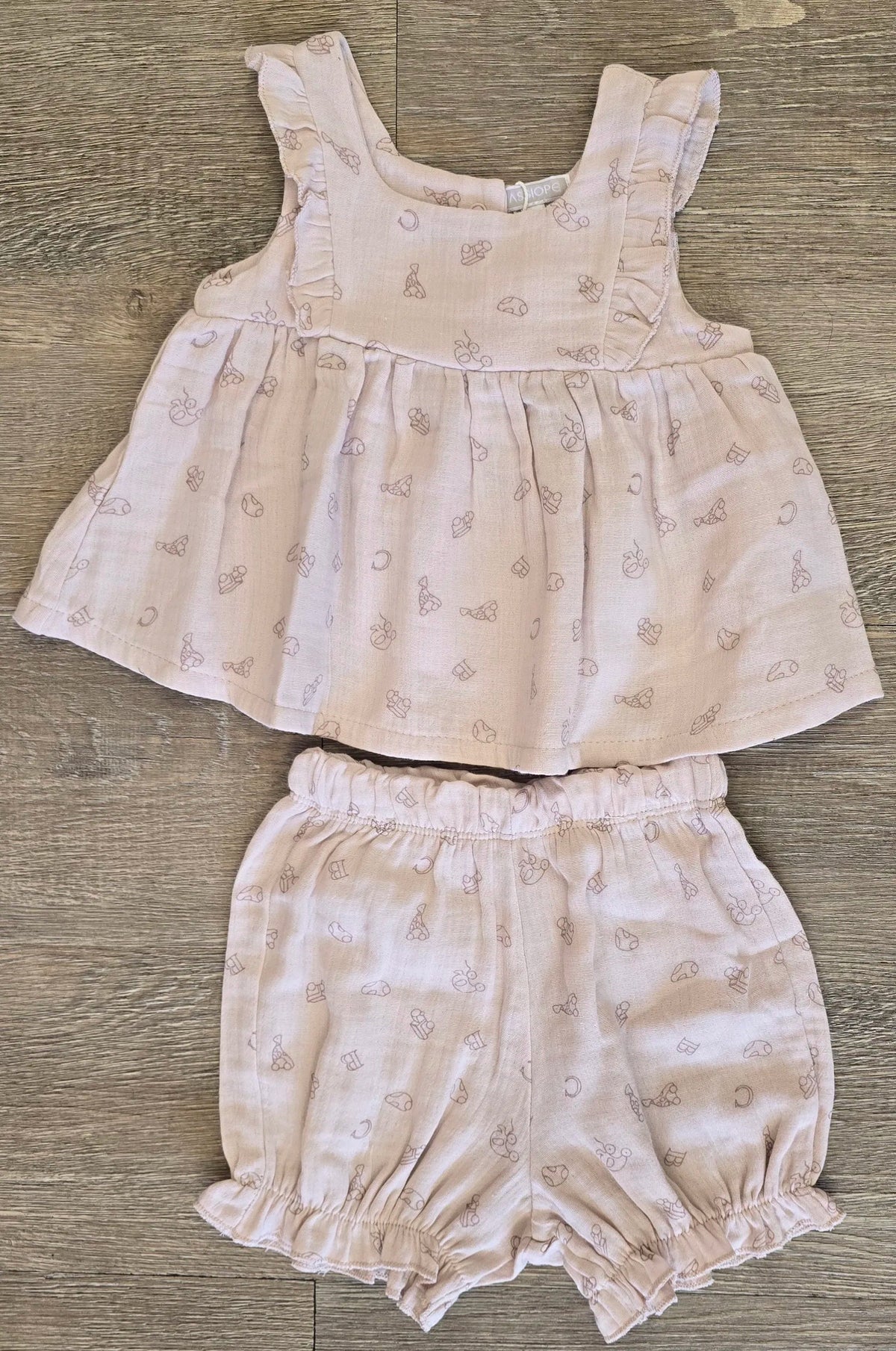 Haut à volants en gaze de coton et bloomer assorti bébé fille