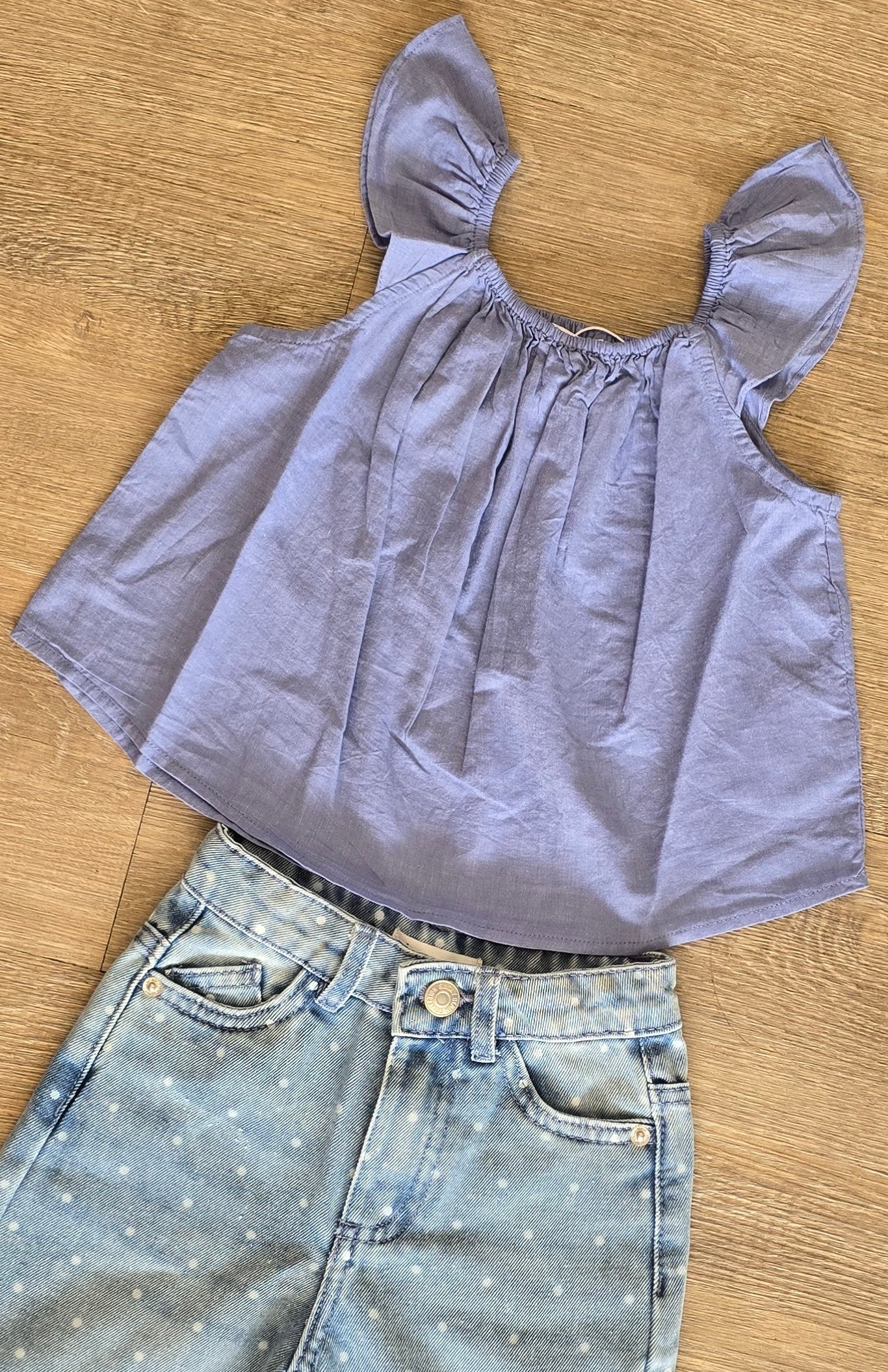 Ensemble fille 2 pièces lavande & jean pois taille de 3 à 6 ans ref 761 ALL FOR KIDS